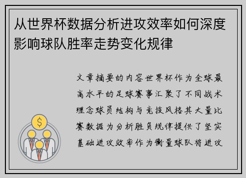 从世界杯数据分析进攻效率如何深度影响球队胜率走势变化规律 从世界杯数据分析进攻效率如何深度影响球队胜率走势变化规律